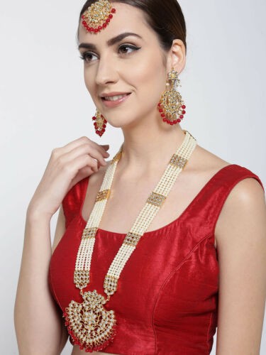 Golden pearl polki necklace set