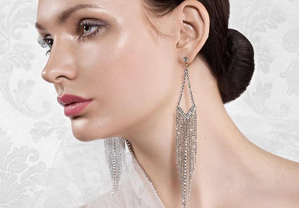 Long Tassel Rhinestone Dangle Earrings